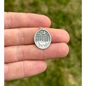 Sterling Silver Mixed Metal Running Fox in Meadow with Moon Charm